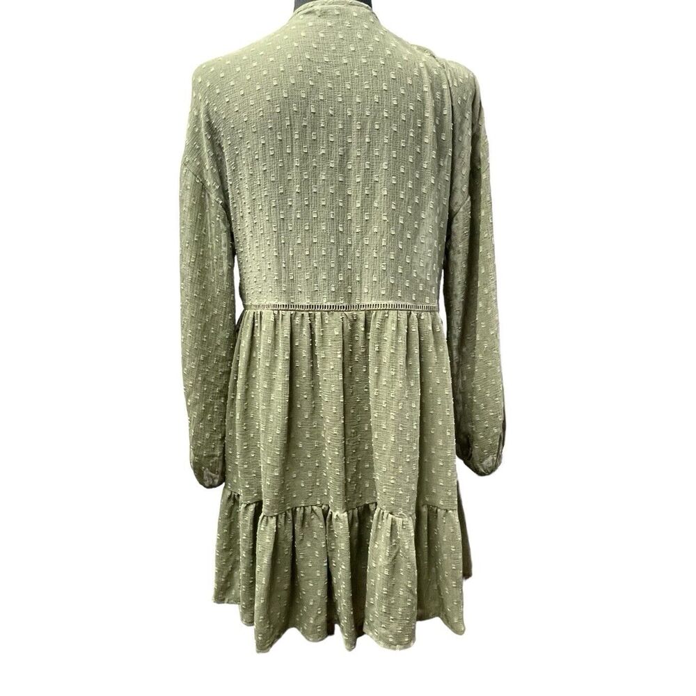 ZARA Green Dotted Mesh Mini Dress Lined Long Sleeve Women’s S - Picture 5 of 8